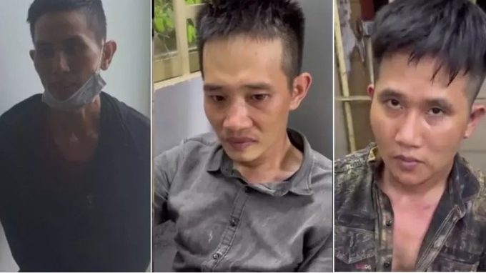 Các đối tượng Quang, Hoàng, Huy, (từ trái qua) bị bắt.