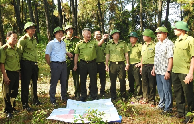Phó Cục trưởng Cục Kiểm lâm Nguyễn Hữu Thiện thị sát công tác phòng cháy, chữa cháy rừng tại Hà Tĩnh. Ảnh: Thanh Nga.