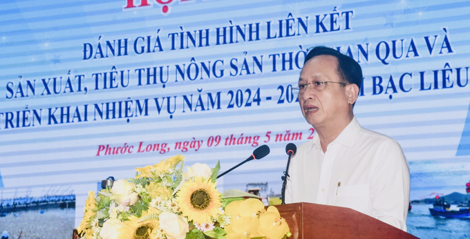 Ông Phạm Văn Thiều, Chủ tịch UBND tỉnh Bạc Liêu phát biểu tại hội nghị. Ảnh: Trọng Linh.
