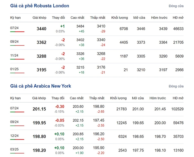 Giá Arabica và Robusta mới nhất ngày 11/5/2024