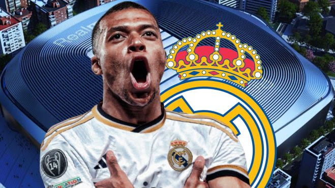 Các CĐV đã ghép hình Mbappe với logo của Real Madrid.