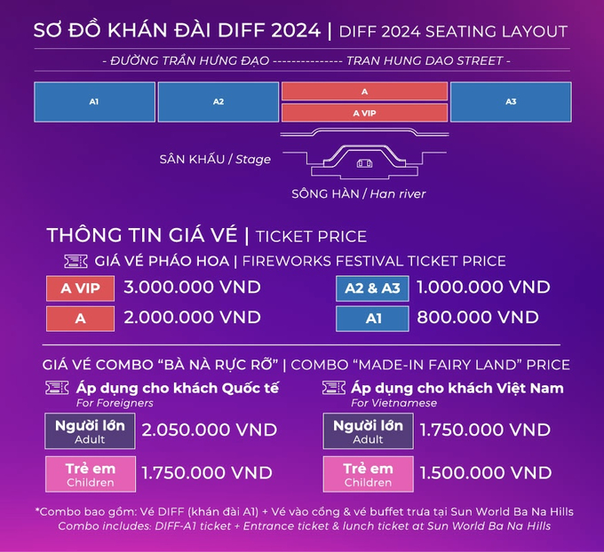 Sơ đồ khán đài và thông tin chi tiết về giá vé DIFF 2024.