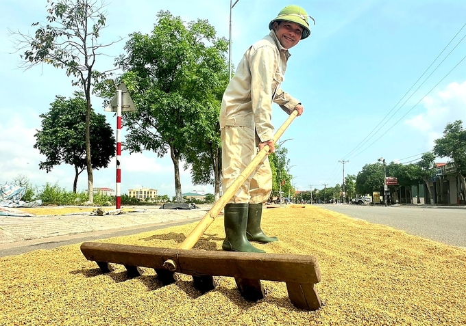 Nông dân Hà Tĩnh phấn khởi khi lúa vụ xuân được mùa, được giá. Ảnh: Thanh Nga.