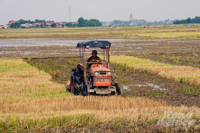 Nông dân Quảng Trị đang tập trung làm đất để gieo cấy lúa hè thu. Ảnh: Võ Dũng.