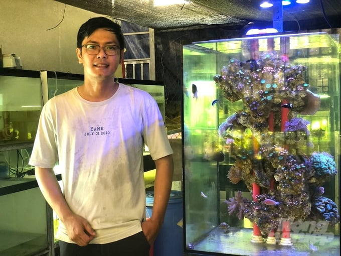 Vốn là kỹ sư điện, anh Nguyễn Thanh Hoàng lại quyết rẽ hướng, lựa chọn mô hình nuôi cá cảnh để khởi nghiệp và đang phát triển khá thành công. Ảnh: Kim Anh.
