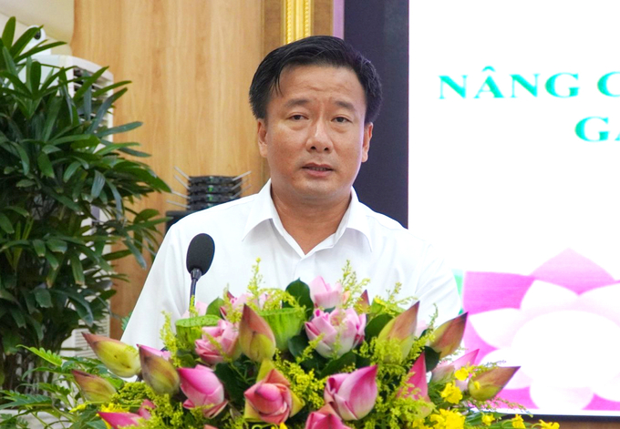 Mr. Nguyen Phuoc Thien, Vice Chairman of the Dong Thap Provincial People's Committee, said that Dong Thap's lotus industry is developing and is well known through processed products and value-added products. Photo: Le Hoang Vu.