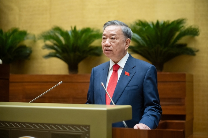 Tân Chủ tịch nước Tô Lâm phát biểu sau khi nhậm chức. Ảnh: Quốc hội.