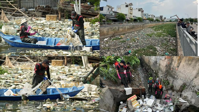 Nhiều bạn trẻ ở TP.HCM đã thành lập nhóm Sài Gòn Xanh phối hợp với chính quyền TP.HCM dọn rác trên các kênh rạch. Ảnh: Trần Phi.