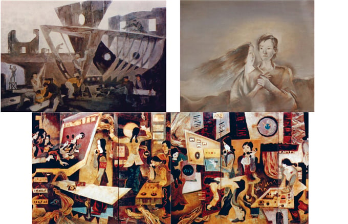 Các tác phẩm của cố hoạ sĩ Nguyễn Cương được trưng bày tại triển lãm.