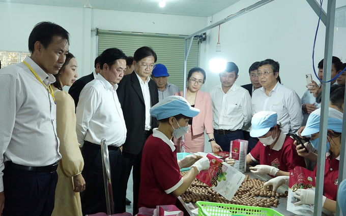 Bộ trưởng Bộ NN-PTNT Lê Minh Hoan trong một chuyến thăm nhà máy sản xuất mắc ca của Công ty Cổ phần Damaca Nguyên Phương. Ảnh: Quang Yên.
