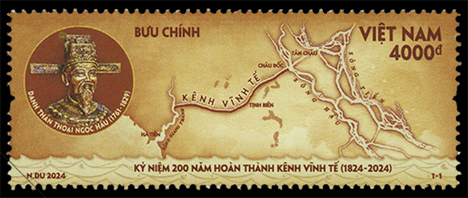 Mẫu tem Kỷ niệm 200 năm hoàn thành kênh Vĩnh Tế (1824 - 2024). Ảnh: VNP.