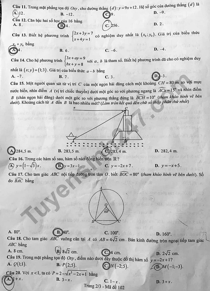 Đề thi vào lớp 10 năm 2024 môn Toán của tỉnh Bắc Giang