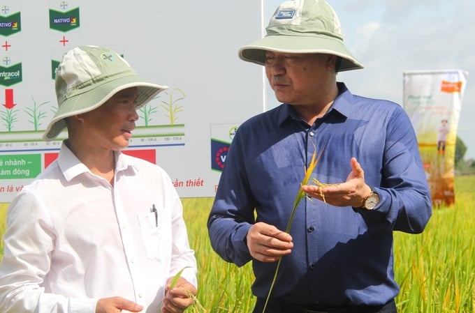 Ông Lê Quốc Thanh, Giám đốc Trung tâm Khuyến nông Quốc gia (bên phải) đánh giá cao sáng kiến mô hình Forward Farming và định hướng nhân rộng trong thời gian tới. Ảnh: Kim Anh.