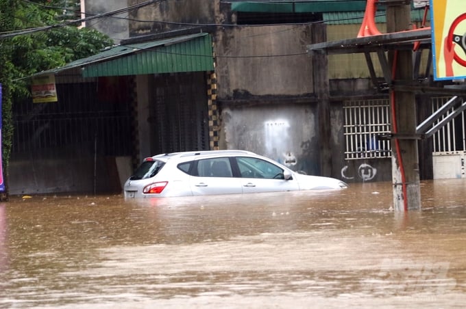 Đã có 50 chiếc ô tô của người dân ở Hà Giang bị nước nhấn chìm. Ảnh: Đào Thanh.