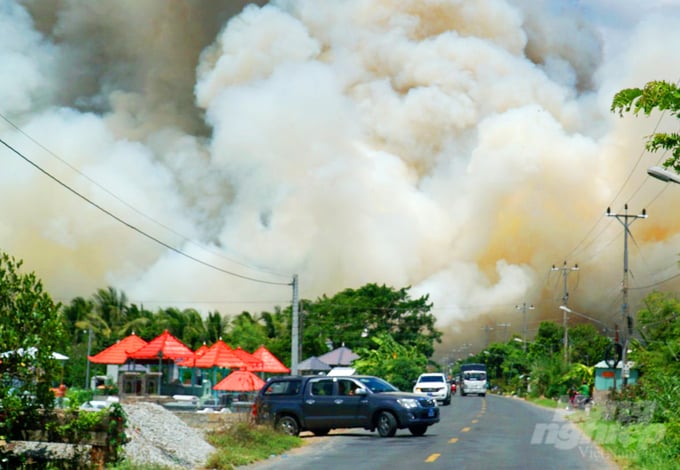 The forest fire originated in the wetland habitat reserve area, which is home to rare bird species, located in sub-zone A1 of Tram Chim National Park, approximately 300 meters from Provincial Road 843. Photo: Le Hoang Vu.