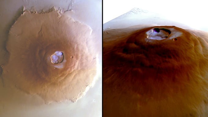 Các nhà khoa học bất ngờ tìm thấy hiện tượng sương giá trên những ngọn núi lửa khổng lồ của sao Hỏa.