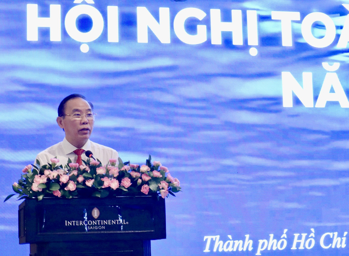 Deputy Minister Phung Duc Tien spoke at the 2024 All-member Conference organized by the Vietnam Association of Seafood Exporters and Producers (VASEP). Photo: Thanh Son.