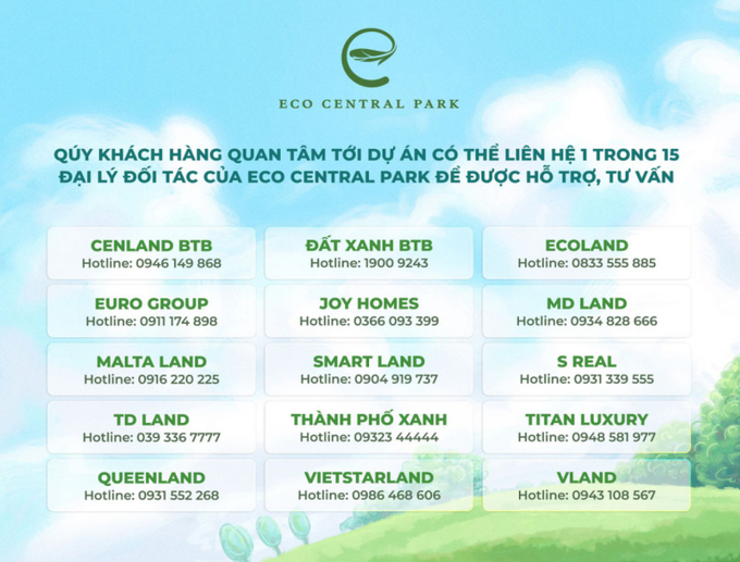 Bảng thông tin liên hệ của Eco Center Park.