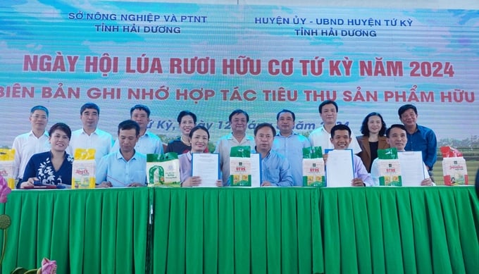 Signing ceremony of a memorandum of understanding on consuming organic products cooperation. Photo: Hong Tham.