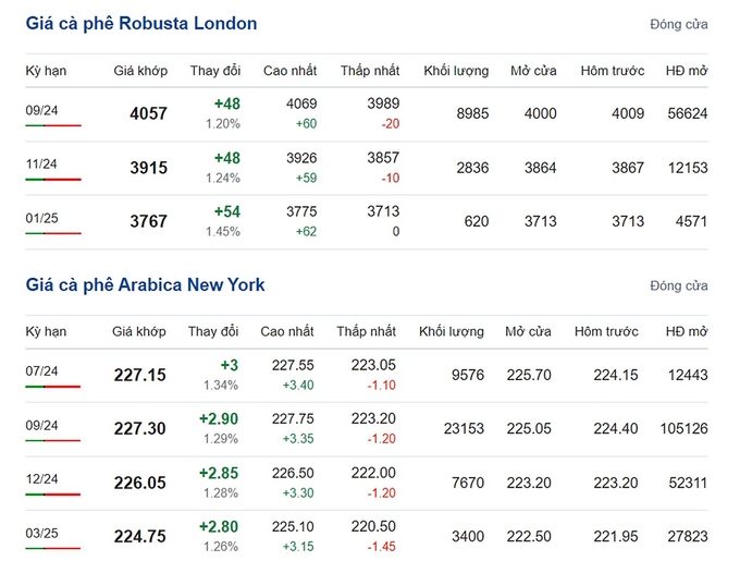 Giá Arabica và Robusta mới nhất ngày 18/6/2024