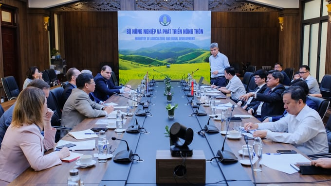 Working session between Deputy Minister Tran Thanh Nam and the delegation of the Embassy of the Russian Federation in Vietnam on June 13 at the Ministry of Agriculture and Rural Development. Photo: Quynh Chi.