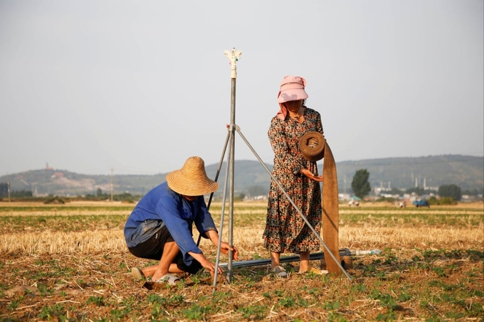 Nông dân ứng phó với nắng nóng và hạn hán ở huyện Bảo Phong, Hà Nam, Trung Quốc. Ảnh: Reuters.