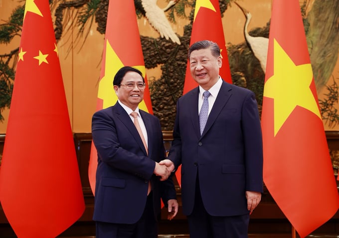 Thủ tướng Phạm Minh Chính hội kiến Chủ tịch Trung Quốc Tập Cận Bình. Ảnh: VGP.