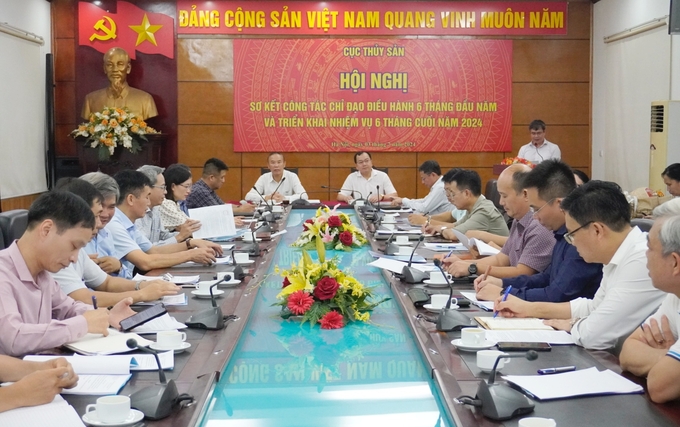 Hội nghị sơ kết công tác chỉ đạo điều hành 6 tháng đầu năm và triển khai nhiệm vụ 6 tháng cuối năm 2024 của Cục Thủy sản diễn ra sáng 3/7 tại Hà Nội. Ảnh: Hồng Thắm.
