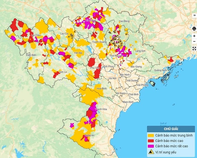 Bản đồ nguy cơ lũ quét, sạt lở đất đá ở Bắc Bộ, Thanh Hóa và Nghệ An