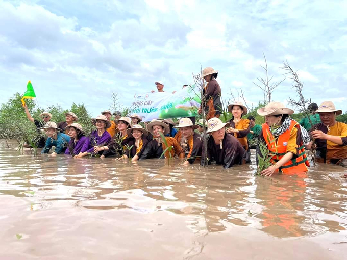 Travel to experience planting trees in Ben Tre. Photo: Hoang Trung.