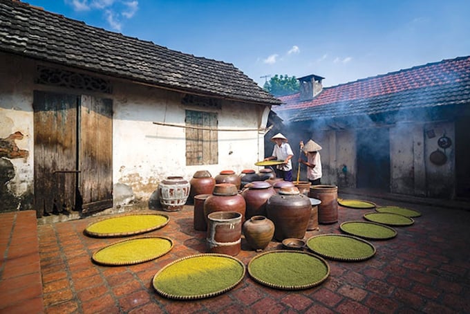 Duong Lam ancient village, located in Son Tay district, Hanoi city, is known for preserving the traditional craft of making fermented soy sauce. Photo: Illustrations.