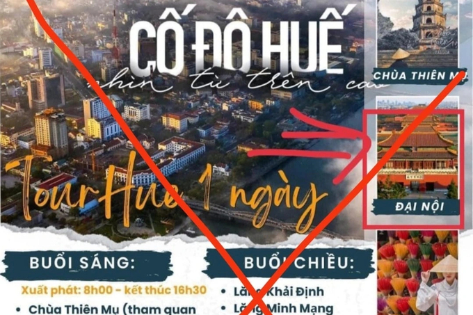 Poster quảng bá di tích Đại nội Huế nhưng in hình Tử Cấm Thành (Trung Quốc).