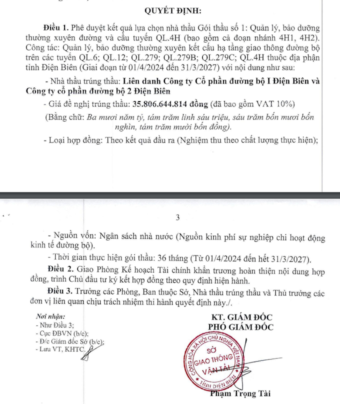 Trong điều kiện không tồn tại bất kỳ sức ép cạnh tranh nào, Liên danh Công ty Cổ phần đường bộ I Điện Biên và Công ty Cổ phần Đường bộ 2 Điện Biên được lựa chọn trúng thầu.