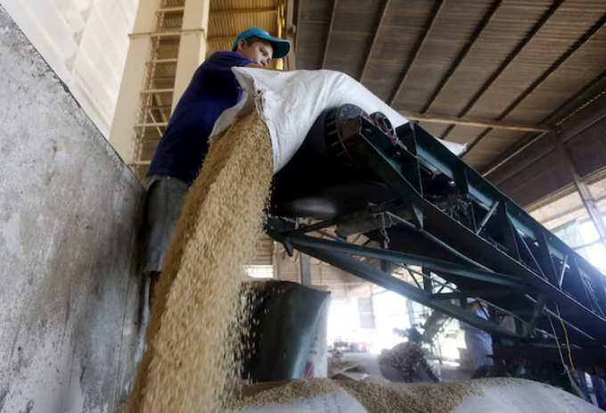 A man works at a rice processing factory in Vietnam's southern Mekong delta city of Can Tho, August 23, 2015.