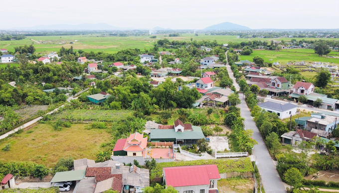 Khu dân cư NTM kiểu mẫu thôn Bình Minh nhìn từ trên cao. Ảnh: Hưng Phúc.