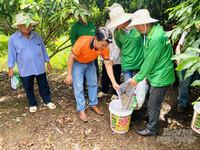 Gardeners use microbial organic fertilizers to help improve soil and plant health and produce quality products. Photo: Le Hoang Vu.