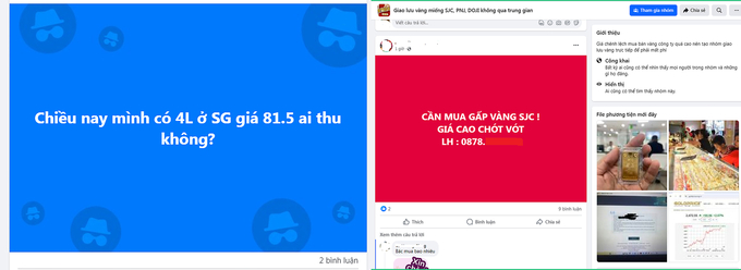 Các hội nhóm mua bám, trao đổi vàng miếng, vàng nhẫn công khai trên mạng. Ảnh: Nguyễn Thủy.