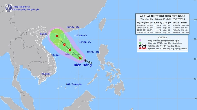 Dự báo hướng di chuyển của áp thấp nhiệt đới trên biển. Ảnh: TT KTTV Quốc gia.