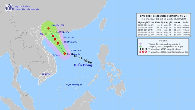 Dự báo hướng di chuyển của bão số 2 năm 2024 trên biển Đông. Ảnh: TT KTTV Quốc gia