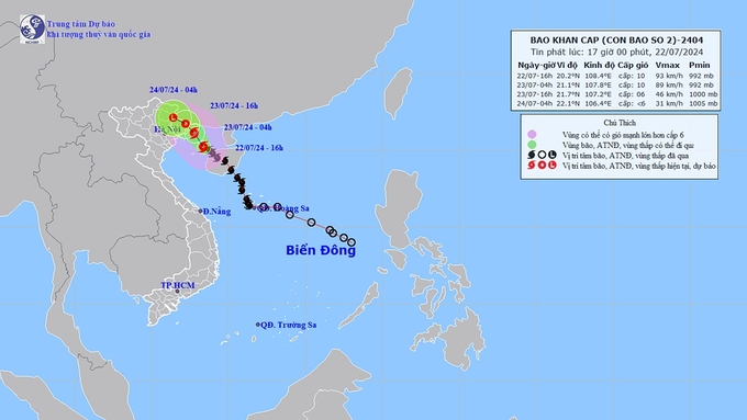 Dự báo hướng di chuyển của cơn bão số 2. Ảnh: TT KTTV Quốc gia