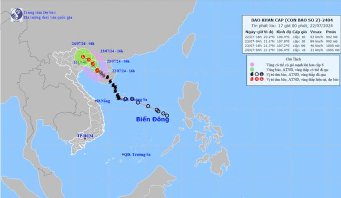 Đường đi của cơn bão số 2. 