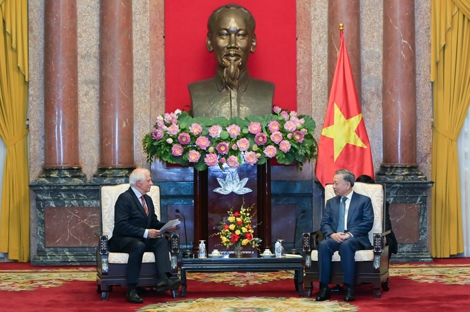 Chủ tịch nước Tô Lâm tiếp Phó Chủ tịch Ủy ban Châu Âu (EC) Josep Borrell Fontelles. Ảnh: Tùng Đinh.