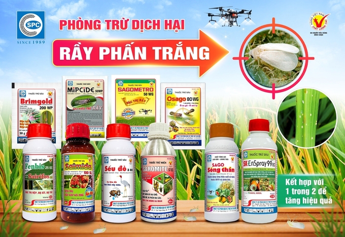 Các sản phẩm phòng trị rầy phấn trắng và các loại sâu hại trên lúa hiệu quả của Công ty CP BVTV Sài Gòn - SPC. Ảnh: Kim Ngọc.