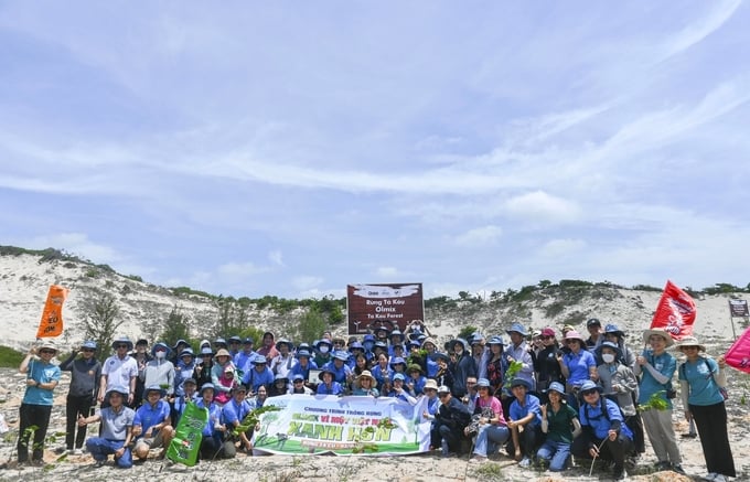 Olmix Asialand Vietnam Co., Ltd., along with volunteers from Gaia Nature Conservation Center, braved the harsh weather to plant greenery in arid lands. Photo: Gaivn.org/Anh Truong.