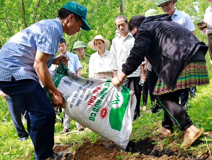 People are increasingly aware of environment-friendly farming practices and more active the use of organic fertilizers for temperate fruit trees. Photo: Hai Dang.