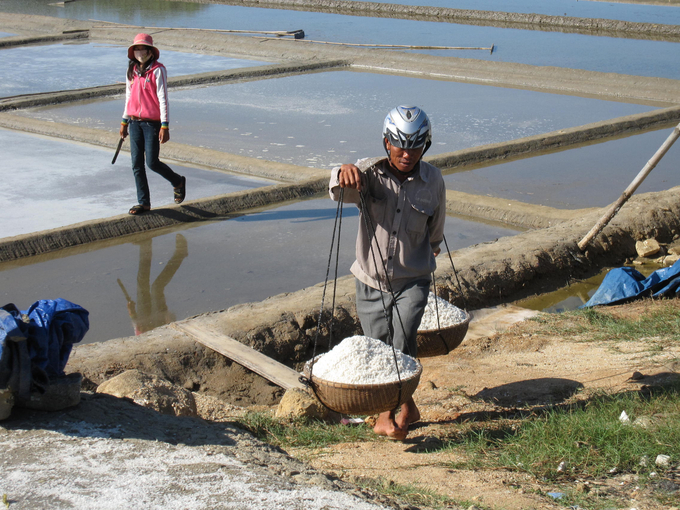 Diêm dân Sa Huỳnh mong sớm triển khai dự án cải tạo, nâng cấp cơ sở hạ tầng, kiên cố hóa thủy lợi cho hệ thống đồng muối Sa Huỳnh để muối Sa Huỳnh có cơ hội phát triển. Ảnh: Võ Thanh Kỳ. 