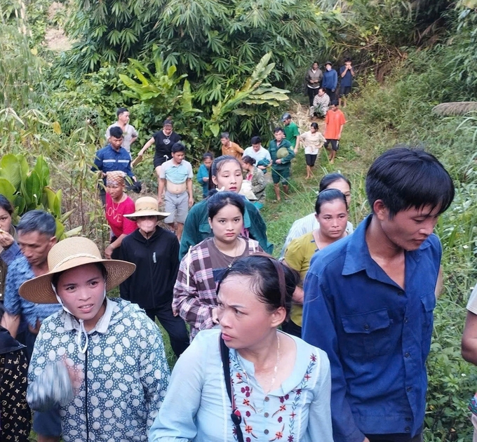 Hàng trăm người dân tham gia tìm kiếm cháu bé nghi bị lạc trong rừng. Ảnh: NDCC.