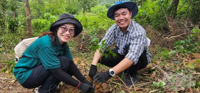 Young people enthusiastically participated in the tree planting program at Xuan Lien Nature Reserve. Photo: Quoc Toan.