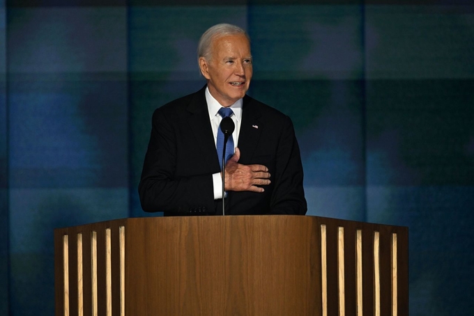 Tổng thống Mỹ Joe Biden phát biểu tại Đại hội Toàn quốc đảng Dân chủ tại Chicago tối 19/8 (tức sáng 20/8 giờ Hà Nôi). Ảnh: CNN. 