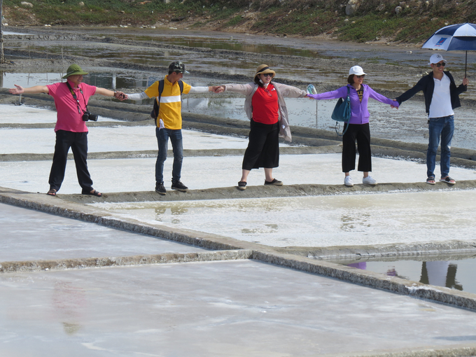 Overseas Vietnamese youth and students visited salt fields in 2019. Photo: Vo Thanh Ky.